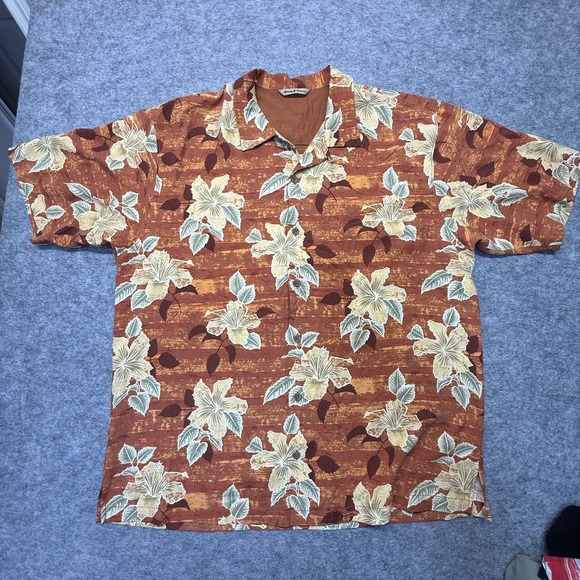 Tommy Bahama Other - Tommy Bahama Button-Up Men XL Floral Silk Brown Hawaiian. English. SEO.